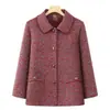 Roupas de primavera e outono para mulheres de meia-idade e idosas, jaqueta vintage com gola, roupas casuais femininas, roupas para idosos de 70 anos, blusa grossa plus size
