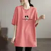Camiseta de Manga Corta de Longitud Media Talla Grande para Mujer, Nuevo Estilo de Comercio Exterior Verano 2026, Corte Holgado, Adelgazante, Cubre las Caderas Top