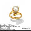 Anillo abierto de acero inoxidable transfronterizo, diseño vintage con turquesa, acero de titanio chapado en oro de 18K, anillo para mujer al por mayor