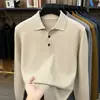 Nuevo suéter de punto grueso de invierno para hombre con cuello camisero, cálido, color liso, top versátil de manga larga, camisa básica para hombre