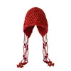 Gorro de Punto Hecho a Mano con Borlas para Mujer, Nuevo Estilo Otoño e Invierno, Protección Cálida para los Oídos, Circunferencia de Cabeza Grande, Gorro que Adelgaza la Cara