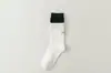Calcetines de Pareja de Moda con Empalme de Doble Capa y Etiqueta de Tela de Color Sólido, Calcetines Antibacterianos Cálidos Absorbentes de Sudor de Media Pantorrilla