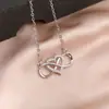 Moda Criativa Laço Coração Formato de Coração Micro-Incustado Figura Oito Pingente Colar Amor Infinito Mobius Ouro Rosa Colar