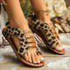 Sandálias Planas de Dedo com Estampa de Leopardo de Tamanho Grande para Mulheres, Sapatos de Dedo Leves para Férias na Praia com Bloqueio de Cor de Verão