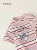 Roupas Infantis Youbao Camiseta para Meninos Verão Fina Listras Dopamina Manga Curta para Meninas Estampa de Desenho Roupas Modernas para Crianças