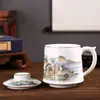 Taza de cerámica de tres piezas de Jingdezhen con asa filtro Wenchuang taza de separación de agua y té taza de regalo logotipo de la taza