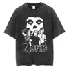 Camiseta Lavada Vintage Banda Punk Hardcore Misfits Esqueleto de Terror