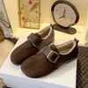 Fivela de Cinto Pelúcia Slip-on Loafers Maillard Sapatos de Algodão 2026 Inverno Espessados Quentes Mules Bico Diviso Falsos para Mulheres