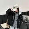 Chaqueta de cuero con capucha desmontable para niña, nuevo estilo otoño 2026, tallas mediana y grande, estampado de letras, cárdigan de manga larga
