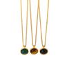 Moda europeia e americana retro titânio aço oval olho de tigre pedra pingente colar banhado a ouro 18k tendência all-match colar acessórios
