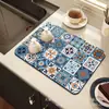 Tapete drenante de tierra de diatomeas transfronterizo, absorbente de agua, antideslizante, tapete de mesa vintage, posavasos resistente a manchas para cafetera, azulejos coloridos con diseños de plantas y florales
