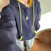 Sudadera con capucha casual de bloqueo de color retro americano para hombres y mujeres, top holgado oversize de moda para primavera y otoño