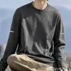 Camiseta de Manga Larga para Hombre Estampada Casual Deportiva Tendencia Adolescente Cuatro Estaciones Cuello Redondo Camiseta Interior Camiseta de Manga Larga Top