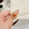 2026 Novo Anel Estilo Vintage Laranja Zircônia Vazado Cravejado com Diamantes com Abertura Ajustável, Anel Exquisito e de Luxo Leve
