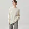 Nueva colección de otoño e invierno: suéter de cachemir para mujer, cuello redondo, color liso, capa base tejida, doble hebra de siete agujas, engrosado, estilo jersey, suéter cálido
