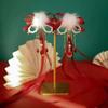 Acessórios de Cabelo Orelhas de Coelho Hanfu Antigo Bola de Cabelo Vermelha Grampo de Cabelo com Borla Escorregadia Clipe Lateral Adorno de Cabeça Traje de Ano Novo Adorno de Cabeça Feminino