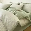 Juego de Cuatro Piezas de Algodón Puro Estilo Retro con Adorno de Pompón, Funda Nórdica de Algodón Puro, Ropa de Cama Nantong, Juego de Tres Piezas de Sábanas 4