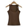 7373-24 primavera nueva chica americana sexy estiramiento delgado cuello cuadrado fuera de la clavícula casual chaleco de hombros estrechos