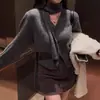 Corea del Sur chic invierno nuevo nicho francés retro manga larga moderno cuello en V manga larga suéter abrigo bufanda para el cuello