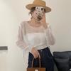 Blusa Externa de Primavera e Outono Suéter Tricotado Vazado Roupas Femininas de Outono Feminino 2025 Novo Top de Manga Comprida Irregular