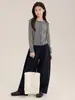 Pantalones rectos de cintura alta a rayas para niñas, nueva colección de otoño 2026, pantalones anchos sueltos y casuales para niños con una caída relajada