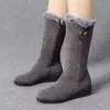 Botas de invierno para mujer forradas de polar hasta la mitad de la pantorrilla con cremallera lateral, cómodas, ligeras, de suela plana, antideslizantes y cálidas, adecuadas para que las usen las madres en invierno