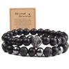 Pulsera para Hombre de Piedra Volcánica Negra Nueva Transfronteriza con Hematita Negra Esmerilada, Traje de Pulsera Elástica de Calavera Microincrustada, Joyería