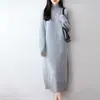 Suéter 100% lana pura, estilo simple, vestido de punto con cuello semi-alto para mujer, longitud media, adelgazante, elegante, vestido suéter engrosado