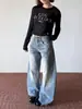 Pantalones vaqueros de pierna ancha estilo retro americano de talle alto favorecedores con estampado de bambú para mujer, novedad de principios de primavera 2027