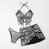 2024 Novo Estilo Spice Girl Estilo Sexy Cyber Celebro Biquini Split Biquini Swimsuit de três peças Mulheres Pequeno peito Férias Hot Spring Swimwear