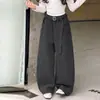 Pantalones casuales para mujer estilo coreano, nuevo modelo 2026, pantalones deportivos rectos de cintura alta con cordón estilo americano, pantalones largos holgados y versátiles de pierna ancha