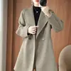 Nuevo abrigo de lana de doble cara 100% lana para otoño e invierno, de longitud media, hombro recto, chaqueta de trabajo para mujer, corte en A, adelgazante y moderno