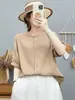 Camisa de Gasa de Algodón de Doble Capa con Cuello Redondo y Mangas Cortas para Mujer, Ropa de Verano, Exportación de Alta Calidad, Suave, Agradable para la Piel, Transpirable, Top de Algodón Puro