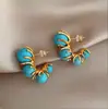 Hebilla de Pendiente Retro Francesa de Circonita Turquesa para Mujer de Lujo Ligero con Sentido de Gama Alta Pendientes de Diseño de Nicho Accesorios para Orejas Blanqueadores Versátiles