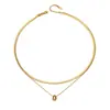 Estilo Ins Europeo y Americano Lujo Ligero Moda Geométrico Colgante de Perla Redonda Cadena de Acero Inoxidable Chapada en Oro de 18K Collar Apilado de Doble Capa
