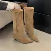 Botas de Cano Alto Elegantes Femininas para Outono/Inverno 2026 Estilo Coreano Versátil Bico Fino Salto Agulha Emagrecedoras Botas de Equitação Longas Acima do Joelho