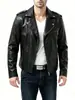 Chaqueta de Cuero Sintético para Hombre Transfronteriza con Solapa, Estilo Motociclista, Corte Ajustado, Moderna y Tendencia, Disponible en Borgoña y Negro