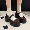 Zapatos Estilo Japonés Jk Punta Redonda Retro Mary Jane de Piel para Mujer Otoño 2025 Nuevo Tacón Alto Suela Gruesa Zapatos de Primavera y Otoño