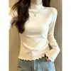 Llegada Nueva Otoño/Invierno 2026 para Mujer, Cuello Alto con Volantes, Manga Larga, Capa Base Ajustada, Top de Color Liso para Mujer
