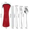 Talheres de aço inoxidável 304 para viagem transfronteiriça, conjunto de faca, garfo e colher para atividades ao ar livre, bolsa de pano portátil para estudante, colher, garfo, hashi
