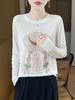 Camiseta de Manga Larga con Cuello Redondo Estilo Literario Retro para Mujer Sombrero de Paja Reductor de Edad Nuevo Otoño Sudadera Holgada para Niños Top Versátil