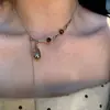 Collar Gargantilla con Borla de Cuentas Color Café Gota de Agua para Mujer, Cadena para Clavícula de Estilo Minimalista Metálico, Cadena Ajustable para Suéter, Tendencia 2026