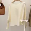 Suéter de punto de manga larga con hombros descubiertos estilo francés para mujer, nuevo modelo otoño 2026, con mangas de murciélago irregulares para usar como prenda exterior