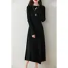 Vestido de lana Mujer Longitud media Otoño e Invierno Color liso Cintura ceñida Ajustado Holgado Rodilla Vestido suéter Falda de lana tejida