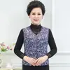 Chaleco de otoño e invierno para mujeres de mediana edad y mayores, chaqueta chaleco acolchada de algodón ajustada para madre, chaleco de plumón cálido para abuela, algodón floral, clip de caballo