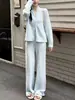 Elegante conjunto de tricô casual para mulheres, novo estilo outono e inverno 2026, suéter com zíper duplo + calça de cintura alta de perna larga conjunto de duas peças