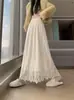 Falda blanca con empalme de bordado de encaje pesado para mujer, nuevo estilo otoño e invierno, forrada de polar y engrosada, falda de tarta de longitud media