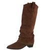 Botas Francesas de Punta para Mujer 2025 Nuevas Botas Altas de Verano con Faldas, Zapatos de Moda de Tacón Grueso y Aspecto Adelgazante