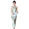 Vestido Cheongsam Satinado Mejorado Estilo Chino Sexy Retro para Mujer Verano 2024 Nuevo Estilo Nacional Ajustado Largo