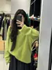Estilo coreano y japonés, relajado y casual, suave y cómodo, corte holgado, cuello redondo, suéter verde aguacate para mujer, adecuado para otoño e invierno